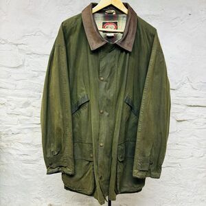 Australian Outback Collection Wax Cotton Jacket Chore Coat Leather Collar Green